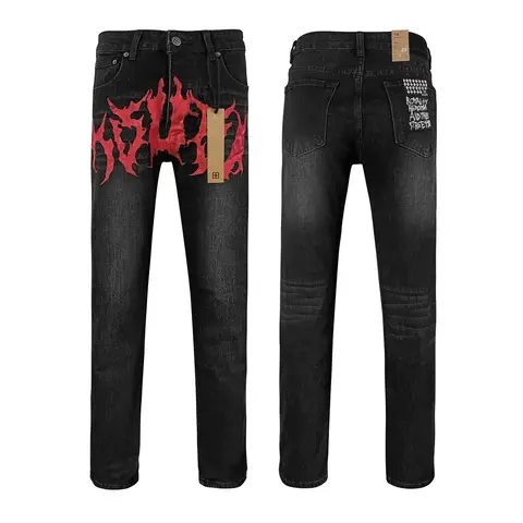 2025 KSUBI Jeans American Cross High Street Paint Hole Trend Low Rise Stretch Skinny Straight Pants Pleated Ripped Frayed Jeans