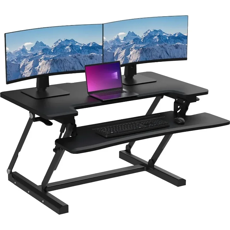 Converter,Height Adjustable Sit to Stand up Desk Riser,with Wide Keyboard Tray,Dual Computer Monitors and Laptop Workstation