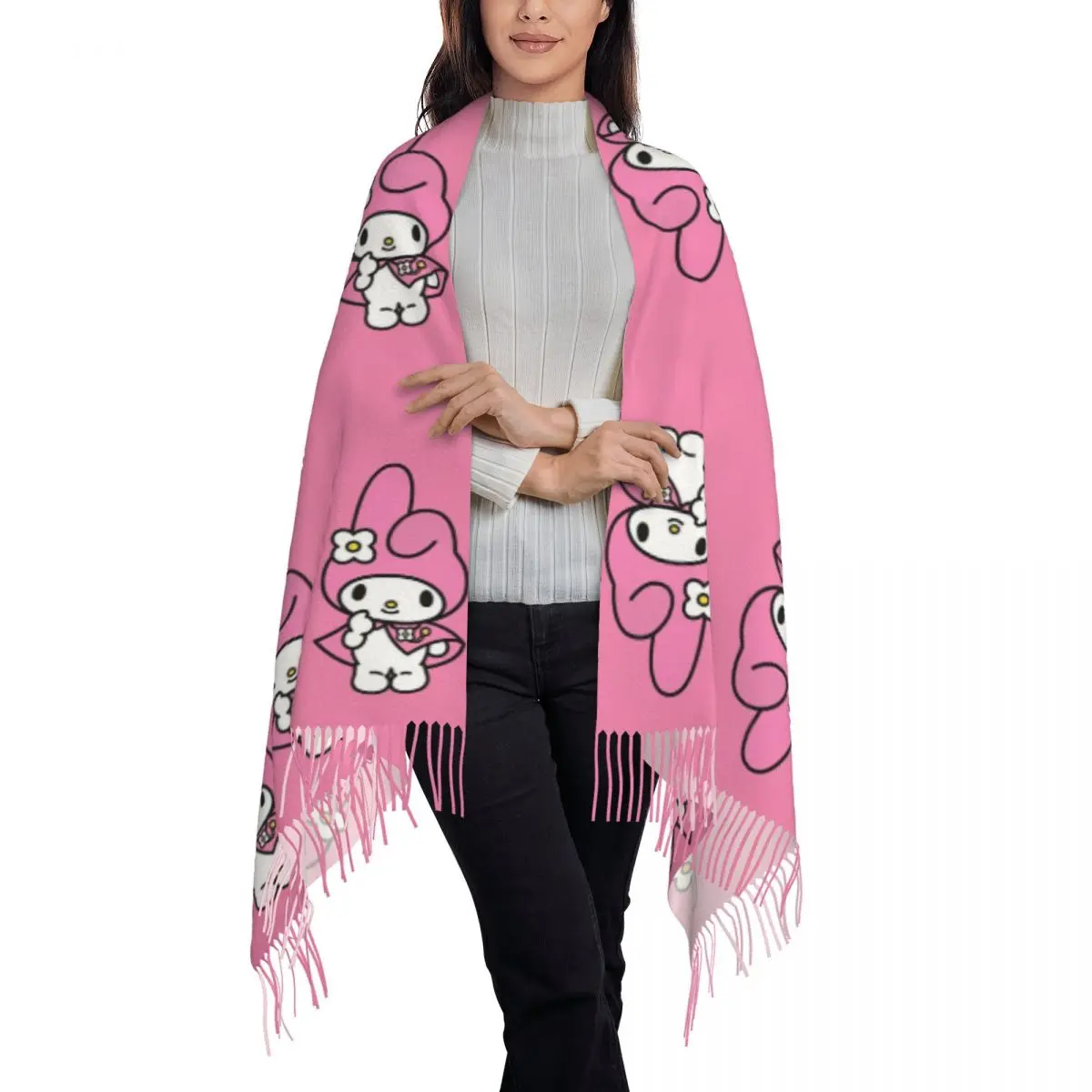 Custom Melody Cartoon Scarf Wrap for Women Long Winter Fall Warm Tassel Shawl Unisex Scarves