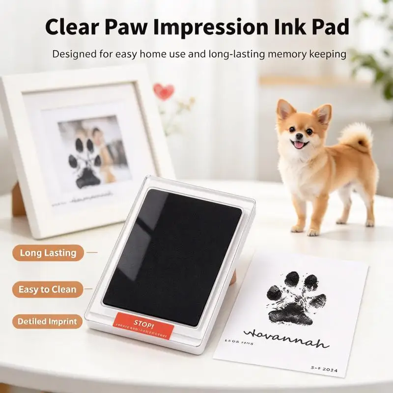 Pet Paw Print Commemorative Ink Pad，Dog or Cat Pet Owner Keepsake，DIY Inkless Handprints and Pet Pawprint Impression Making Kit