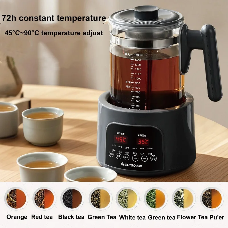 1.5L المنزل غلاية كهربائية الذكية الزجاج البخار إبريق الشاي التحكم في درجة الحرارة الصحة وعاء إبريق شاي بالأعشاب المزهرة متعددة الأغراض إبريق عميق 220 فولت