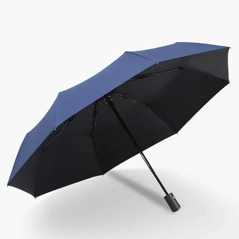 Automatic Rain & Sun Umbrella Black Coating Parasol Anti-UV 3 Folding Wind Resistant Auto Luxury Big Windproof Women Men 8Ribs