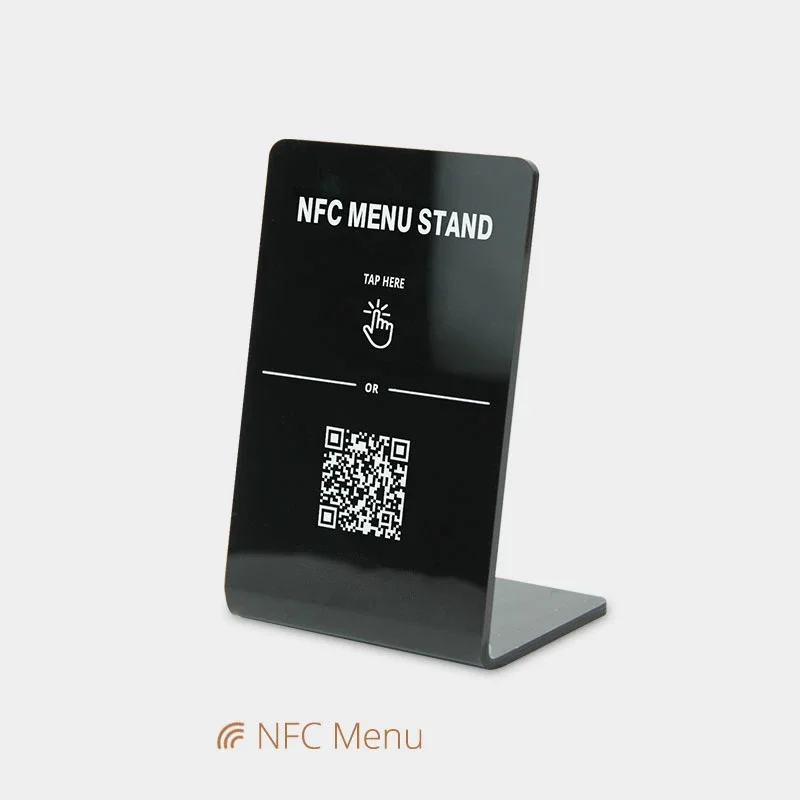 Black/White Acrylic QR Code Tap To Order Menu Qr CodeTouchless L Shaped Acrylic NFC Menu Holder Table NFC Menu Tags