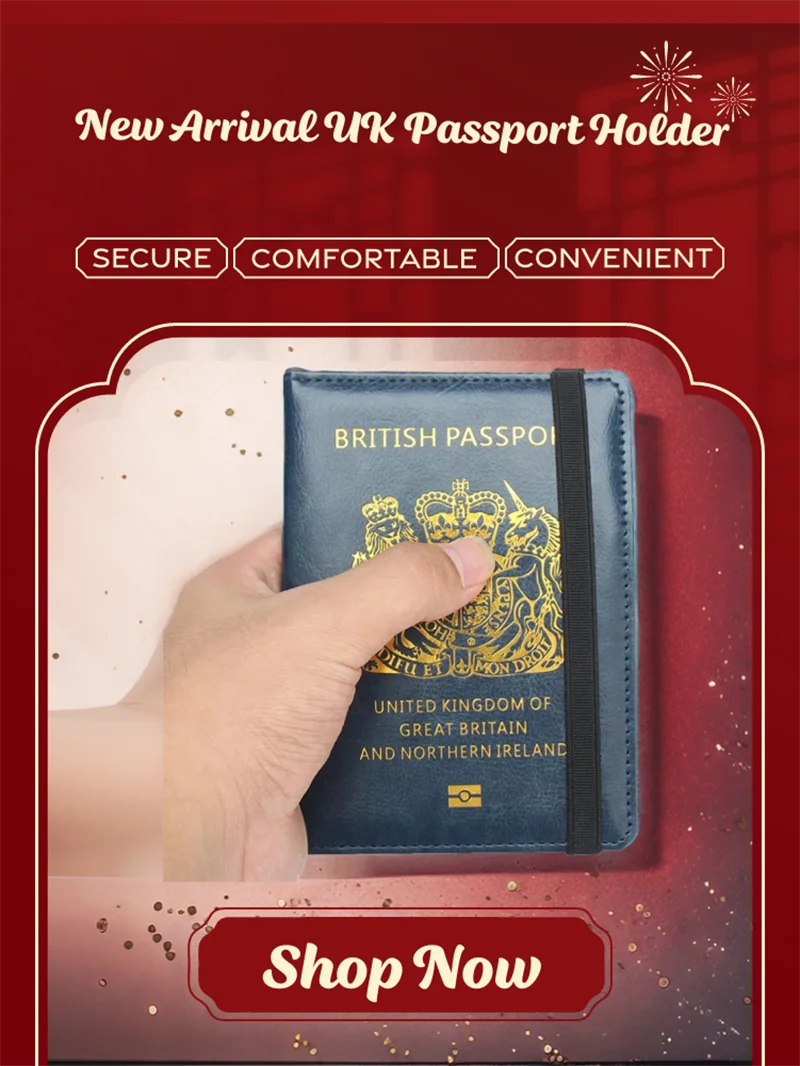 Capa de passaporte do Reino Unido, PU Leather, RFID Blocking, Porta-passaporte, Carteira para viagens, Reino Unido, Grã-Bretanha, Homens, Mulheres,