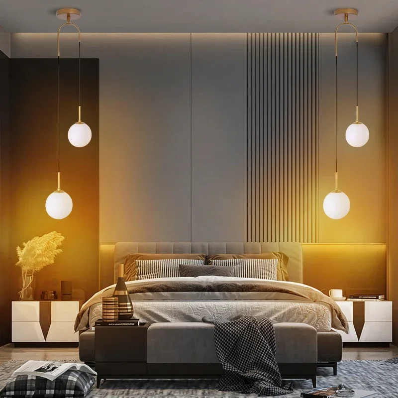 

Scandinavian Small Hanging Lamp Modern Living Room Chandelier Creative Minimalist Bedroom Glass Orb Lamps