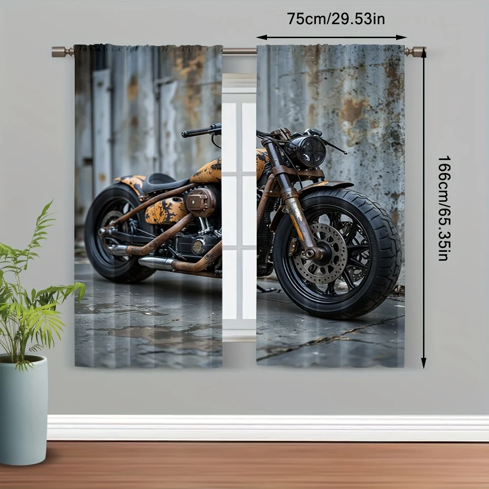 Vintage Motorcycle Rustic Industrial Blackout Curtains - Retro Biker Garage Art Window Drapes for Living Room Man Cave