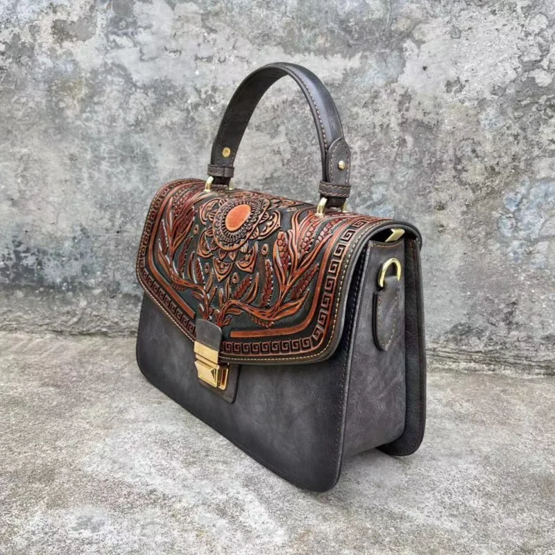 Johnature 2024 nuova borsa di lusso borsa da donna in pelle fatta a mano in rilievo vintage borse a tracolla e a tracolla versatili