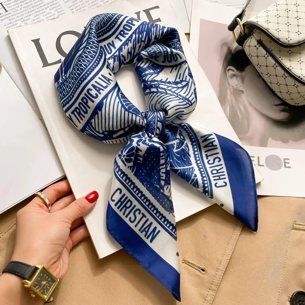

1pcs 70cm Houndstooth Printed Square Scarf For Women Silk CHRISTIAN Letters Fashionable And Versatile Headscarf Scarf Bandana