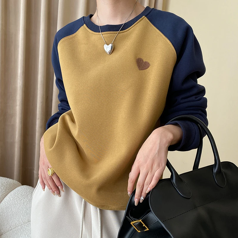 Fashion Embroidered O Neck Sweatshirts Women Long Sleeve Autumn Winter Casual Tops Pullovers Female 2024 New Patchwork Jumper