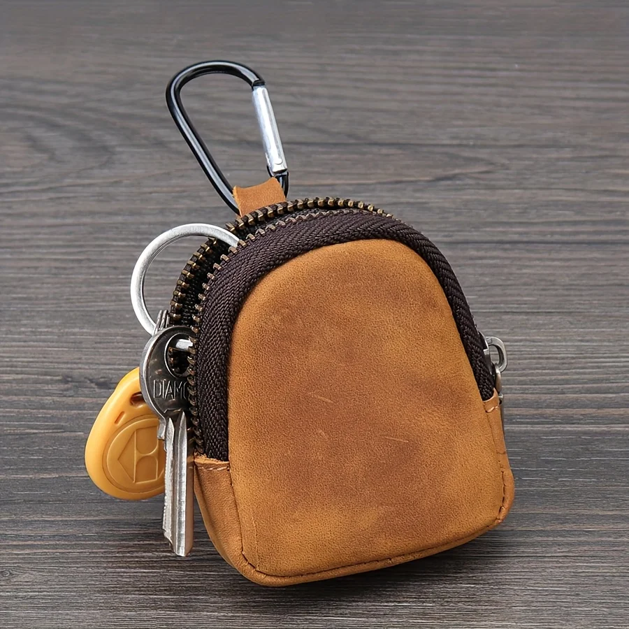 Echtleder-Geldbörse im Retro-Stil, kleine Reißverschlusstasche für Münzen, Kopfhörer, Zubehör, 4 Farben, vollnarbiges Rindsleder – Detail 12