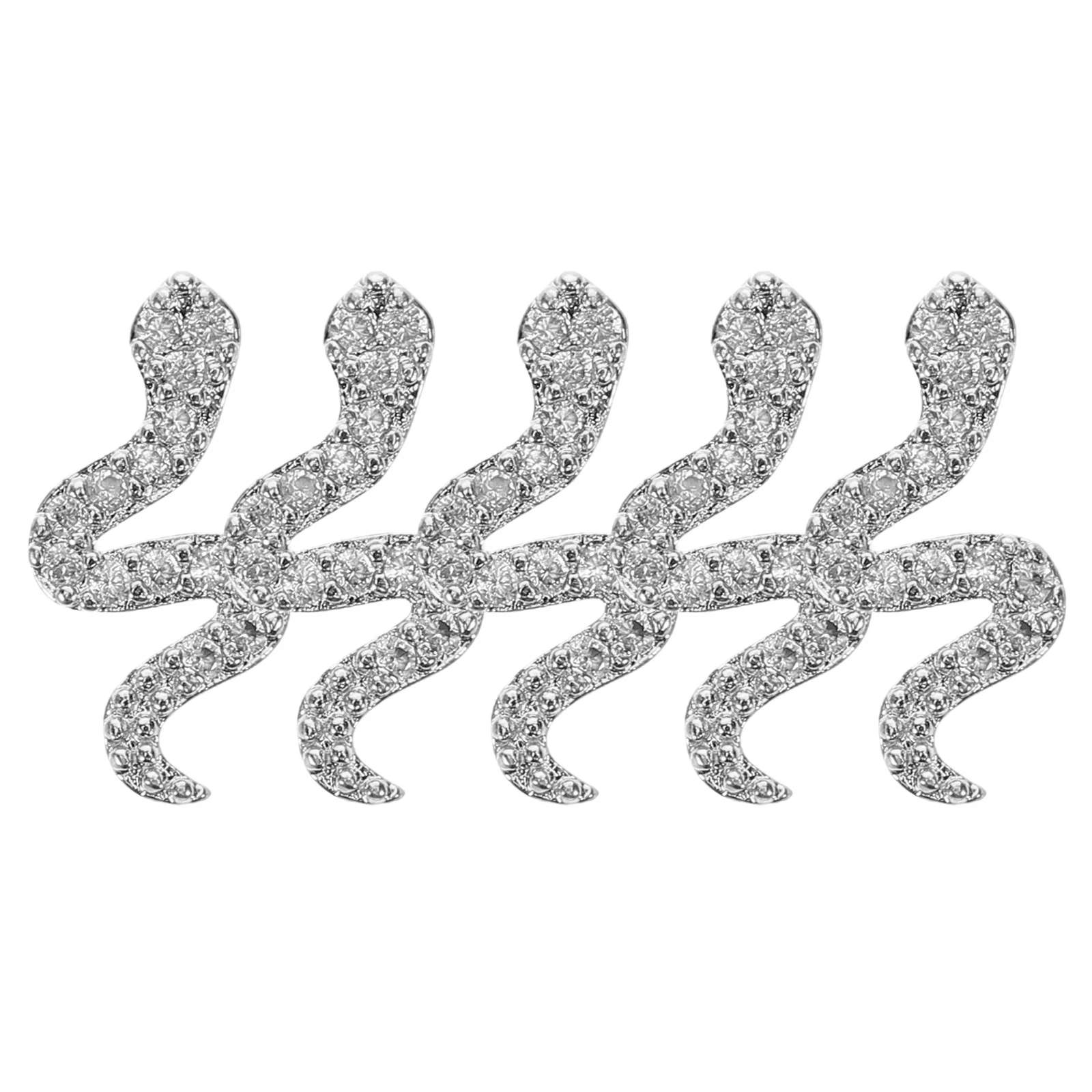 5Pcs Snake Nail Art Charms 3D Metal Rhinestones Gothic Alloy Animal Studs DIY Manicure Supplies Retro Nail Jewelry Silver