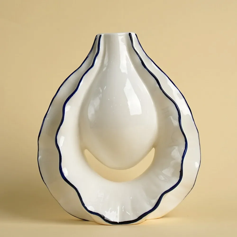   Ceramic Oyster Vase Centerpiece Table Decoration Accessories Fresh Flower Home Living Room Bedroom Decor Jar Pot Vessel