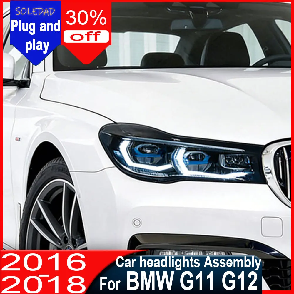 Car Headlights for BMW 7 Series G11 G12 2016 2017 2018 Headlight Assembly Modification New Blue Frame Lens Daytime Running Light