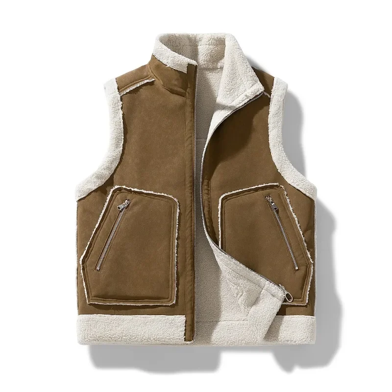 

Мужская теплая верхняя одежда на флисовой подкладке, повседневный нишевый дизайн, универсальный стиль, трендовые топы, корейский стиль, утепленный пуховый хлопковый жилет