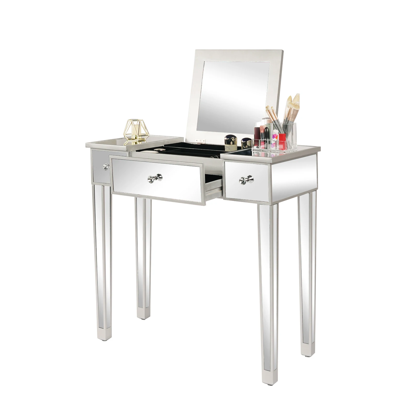 FCH 80*38*76cm MDF With Mirror Surface, The Desktop Can Be Flipped And One Pumped Computer Desk Silver