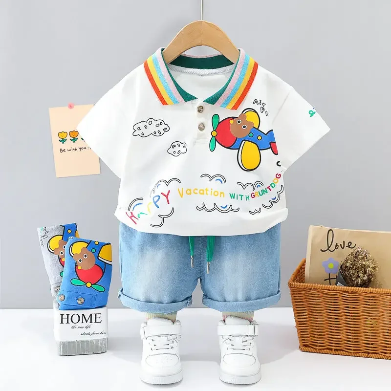 Children cotton kids boys girl clothes summer car sport T-shirt shorts 2 pcs/set infant clothing kids toddler tracksuits 0-5 yea