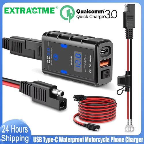 Extractme 6.8A QC3.0 cargador USB para motocicleta adaptador de fuente de alimentación impermeable de 12V con interruptor voltímetro enchufe Moto cargador de teléfono