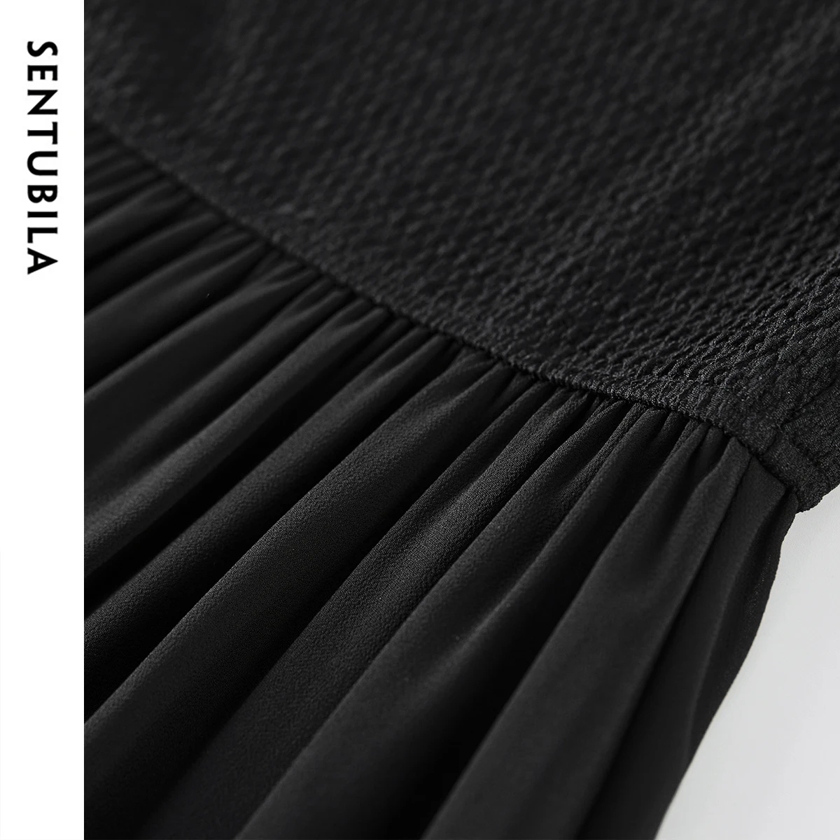SENTUBILA Knitted Dress Women's Summer Simple Splicing Pleated Black Dresses 2025 New Collection Elegant Woman Clothes 152L59138