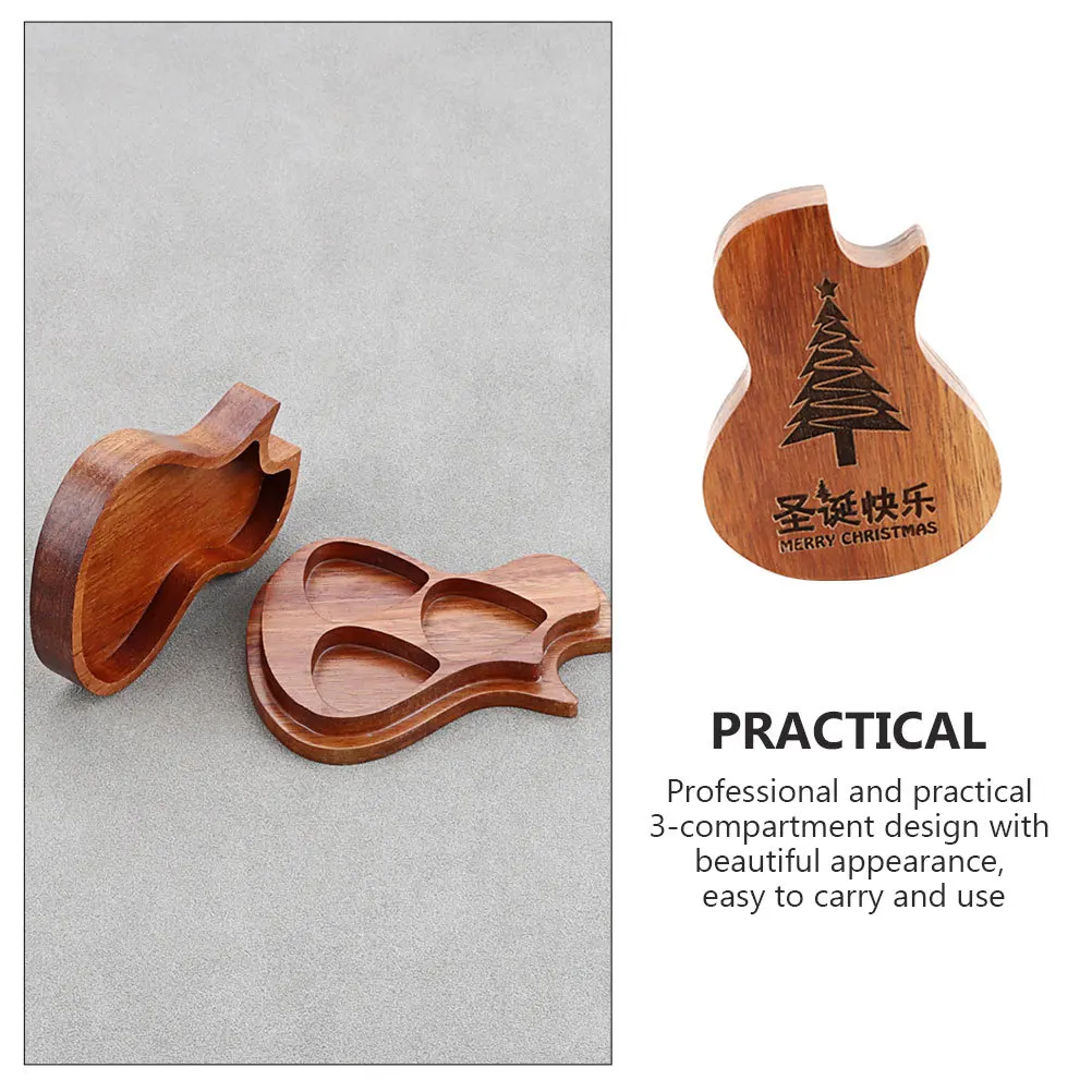 

Natural Wood Guitar Pick Holder Case 3-Compartment Storage Organizer Portable Guitar Pick Storage Box for Guitarists