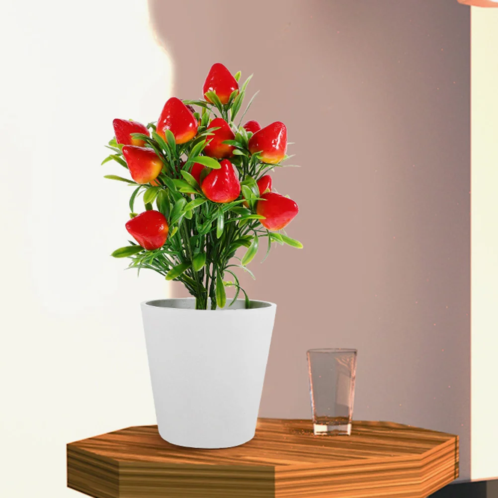 2セット シミュレーションイチゴの木 2セット リアルなフェイク盆栽 家庭 オフィス装飾 デスクトップ 人工果物鉢植え