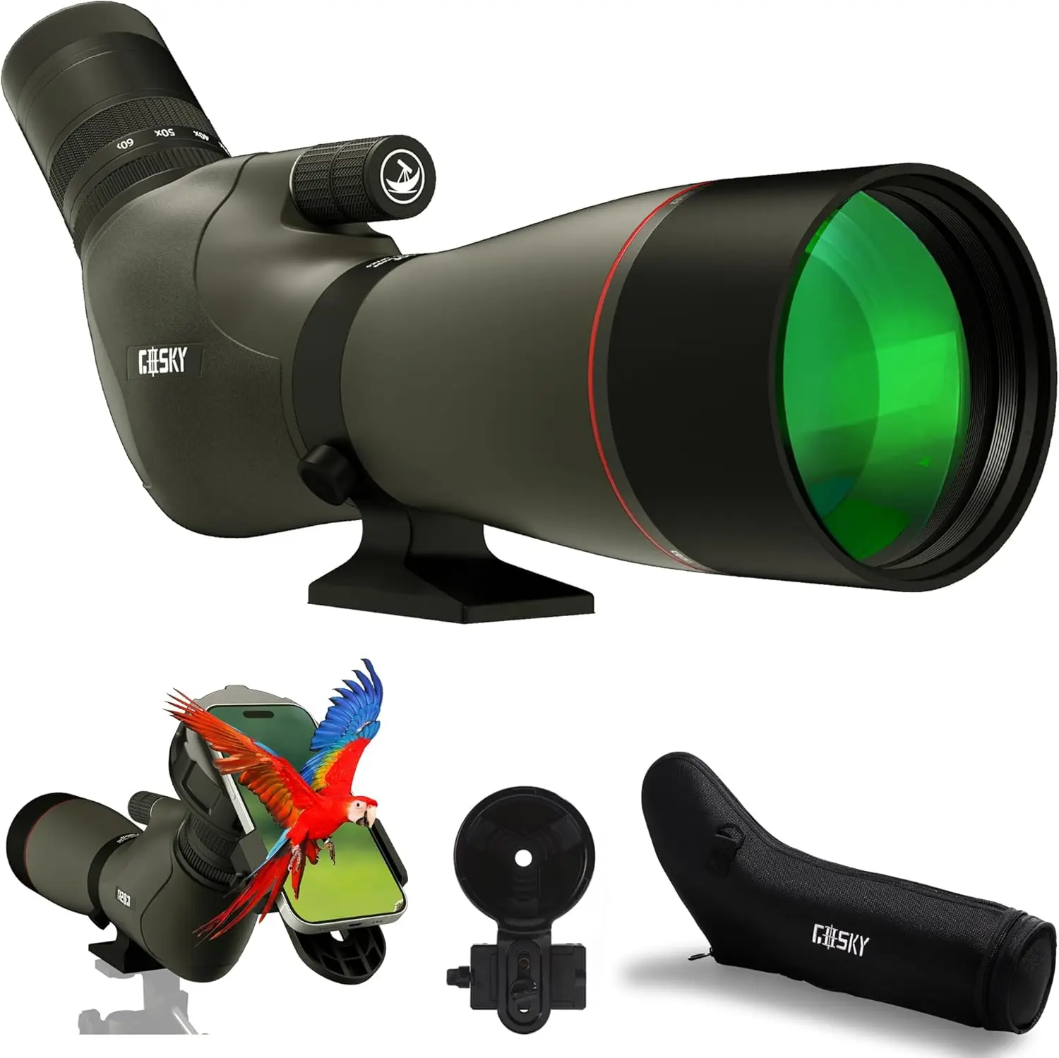 HD 20-60x80 Dual Focusing Spotting Scope - Waterproof HD Optics Zoom Scope with with Carrying Case and Smartphone Adapter