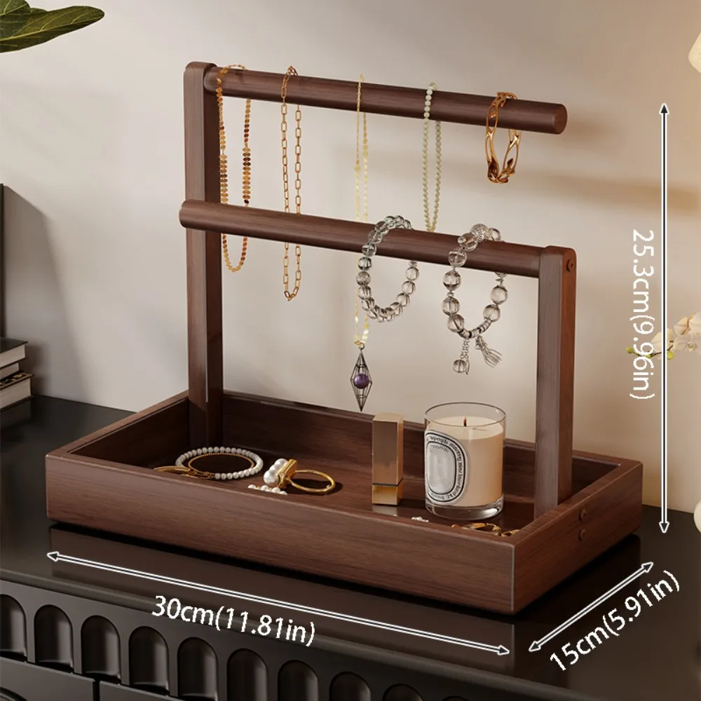 

Solid Wood Jewelry Stand Large Size Retro Style Bracelet Storage Holder Multi-Layer Design With Hook