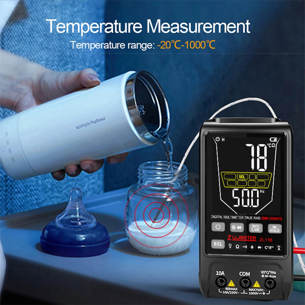 ZL116 Smart  Multimetro Voltage Tester Current Capacitance Ohm NCV Temp Hz Auto Range Electrical Instrument USB Charge