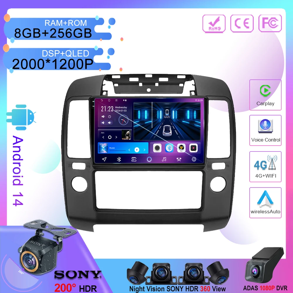 7862 Car Radio Video Multimedia Player For Nissan Navara 3 D40 2004 - 2010 Android 14 Navigation GPS Autoradio Touchscreen Audio