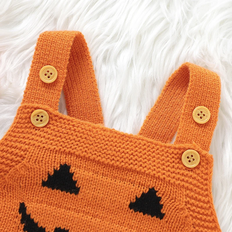 Autumn Winter Baby Boys Girls Bodysuits Yellow Halloween Pumpkin Knitted Newborn Netural Onesie Jumpsuits Children Outfits 0-18m