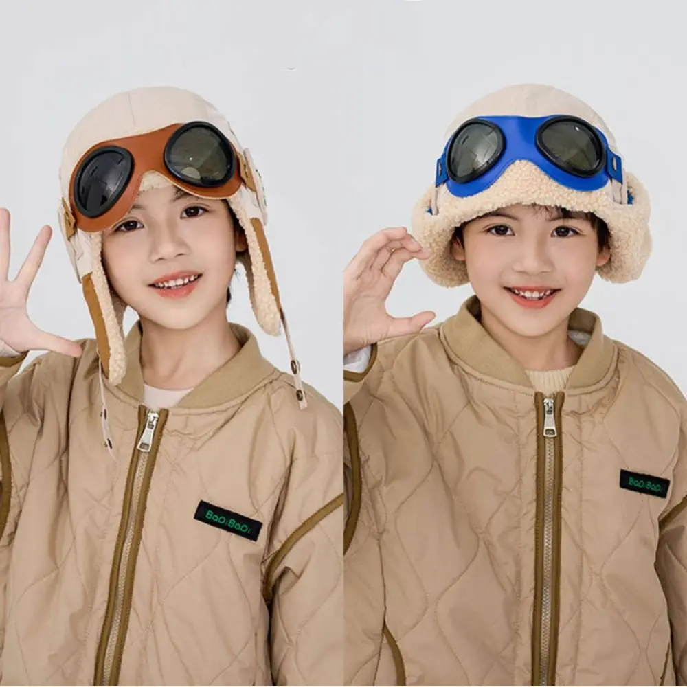 الشتاء الدافئ للأطفال أفخم الطيار قبعة لطيف مع نظارات الاطفال إيرفلاب قبعة غطاء للأذنين سميكة ليو فنغ قبعة الاطفال
