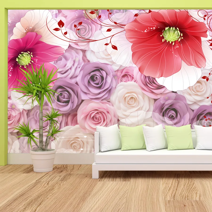 Modern Custom Contact Wall Papers Home Decor Peel and Stick Wallpaper for Living Room Panel Floral Rose TV Furniture Renovation