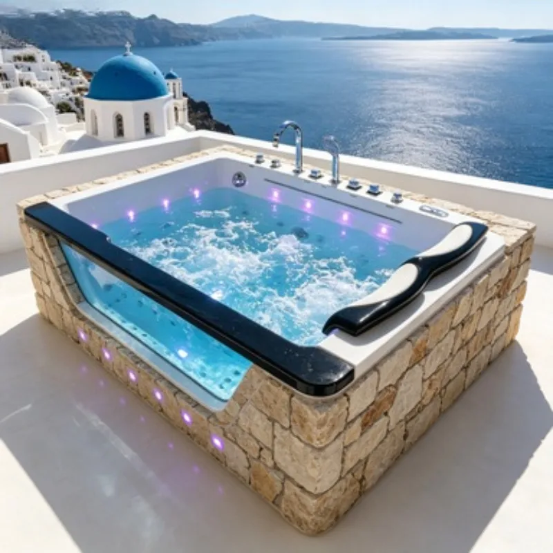 4 Person Outdoor Spa Hot Tub Whirlpool Massage Bathtub Acrylic Jacuzzi with 27 Jets and Balboa Control System for Garden