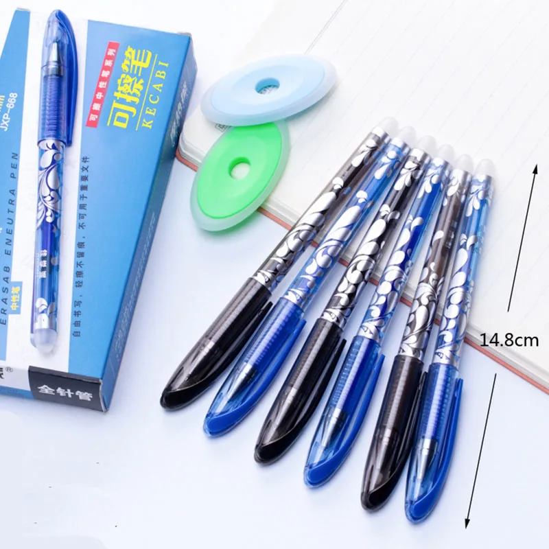 Imagem -02 - Canetas Gel Apagáveis com Alça Lavável Tinta Azul e Preta Escrita e Escola Artigos de Papelaria para Escritório Reposição para Exame 05 mm Peças por Conjunto