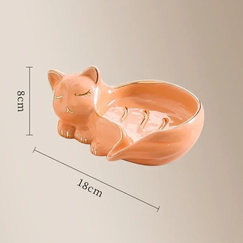 Cat Shape Ceramics Black Soap Box Soap Dish with Drain Water Storage Plate Portable Soap Dish Holder Rack Bathroom Decoration