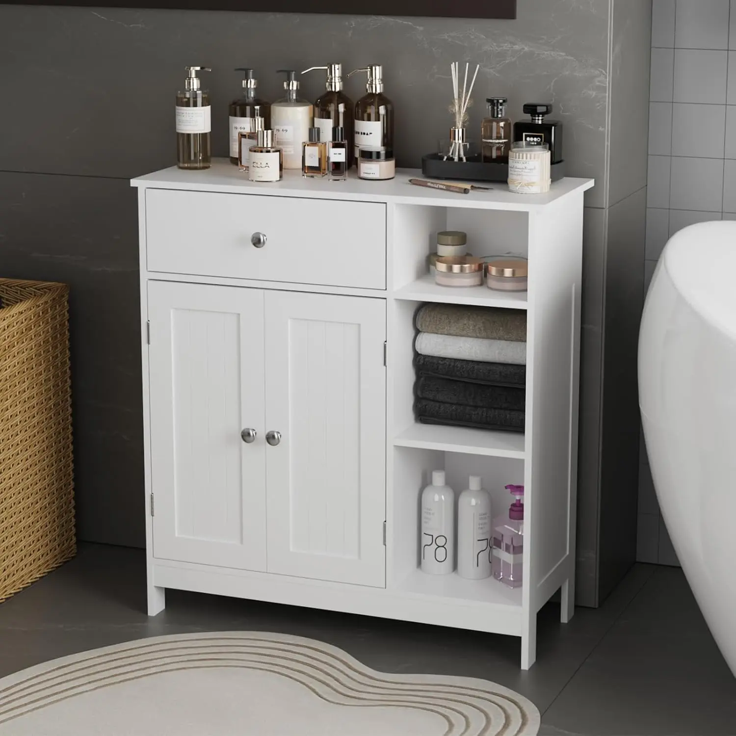 **/Floor Cabinet Freestanding Storage Cupboard With Drawer Hallway Cabinet With Shelves Organizer