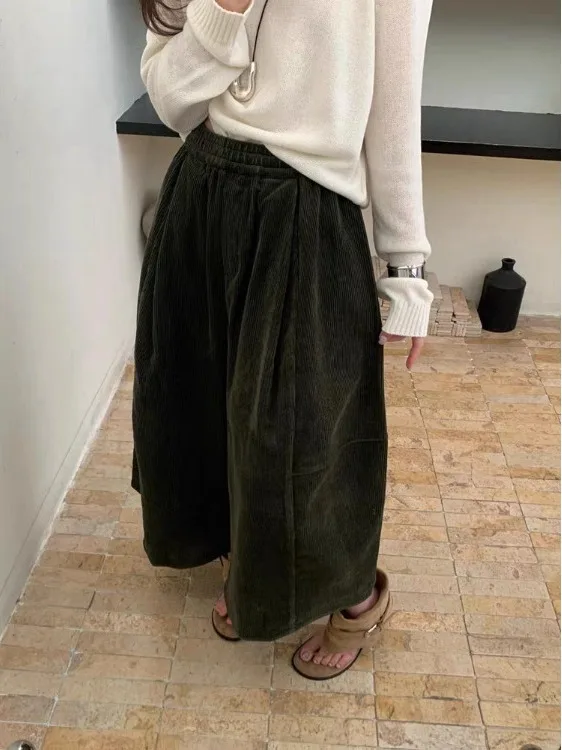 

Casual Corduroy Wide Leg Pants Spring Autumn New Sle plus Size Women's Elastic Waist Eighteen Leisure Trousers Versatile Sl...