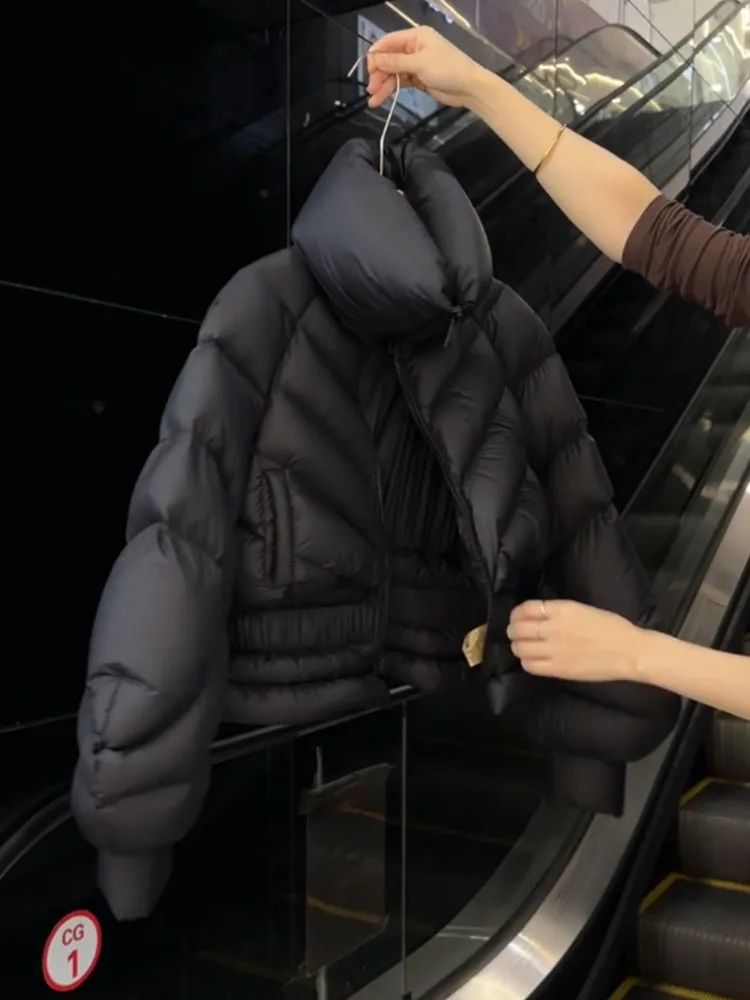 엘리 하이웨이스트 오트 블라 다운 재킷 여성용 겨울 2025 신상 슬레 한국 버전 나일론 원단 롱 코트