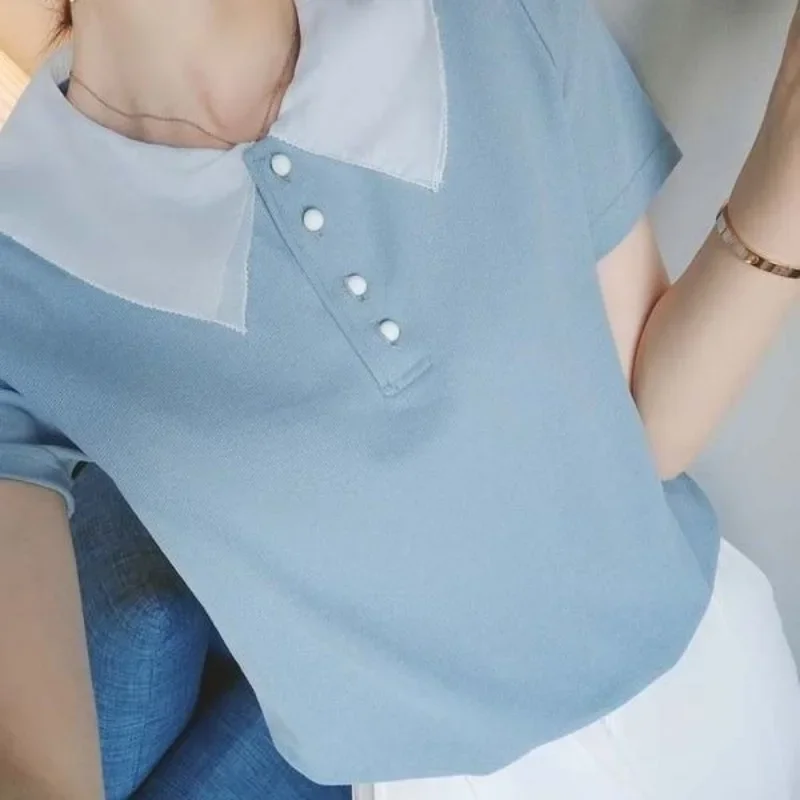 เสื้อโปโลแขนสั้นคอTเสื้อผู้หญิงSlimผู้หญิงTshirt Clearance Tee Y2kแฟชั่นเกาหลี 2025 คุณภาพสูงผู้หญิงเสื้อผ้า