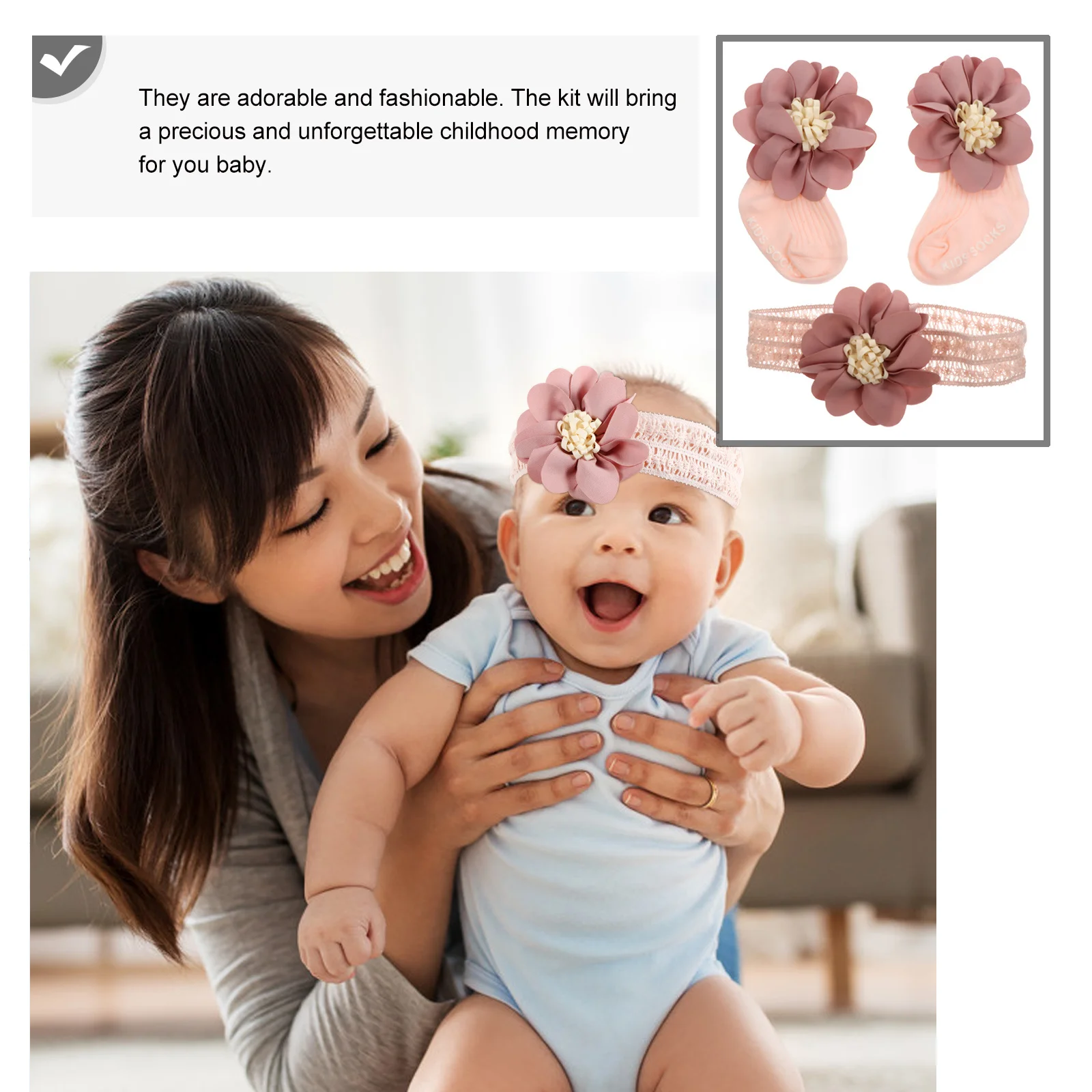 مجموعة واحدة من عصابة رأس الجوارب على شكل زهرة ناعمة ومرنة قابلة للتنفس بطول منتصف الساق رائعة لمستلزمات أعياد الميلاد في الشهر الأول