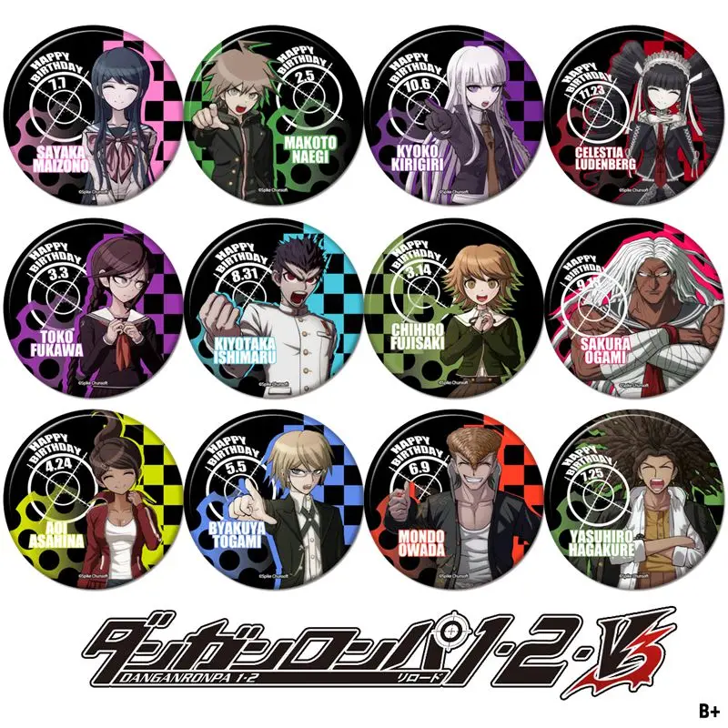 Anime Danganronpa V1 Naegi Makoto Toko Fukawa Kirigiri Kyoko Cosplay distintivo bottone spilla spilla metallo Pendnat medaglia regalo di compleanno