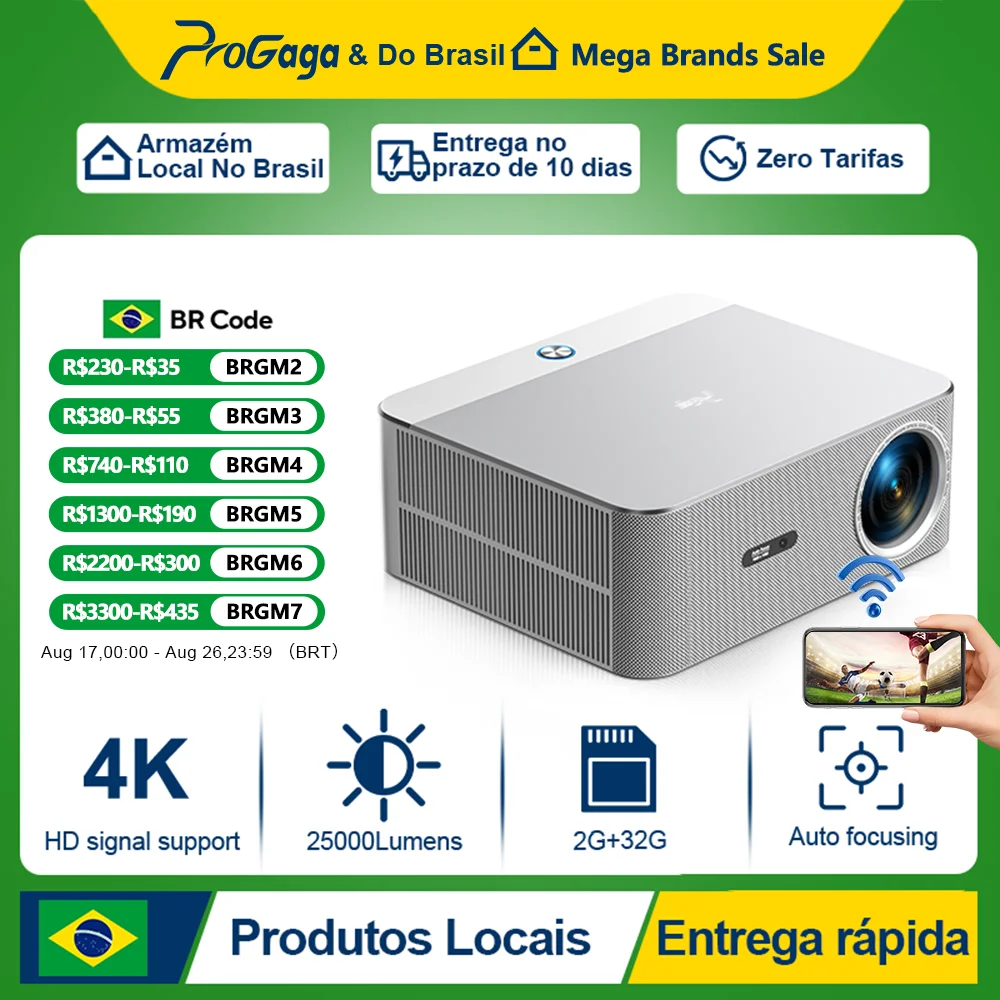 PROGAGA Projetor Android 1080P Full HD PG610W Projetor WiFi 4K Projetor de Filmes PG610 Smart Home Theater Projetor de Vídeo Portátil para Uso Externo