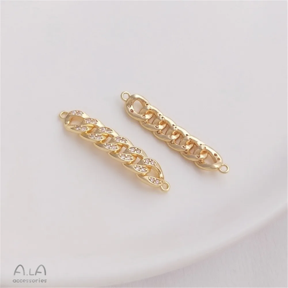 ゴールド象眼細工のジルコニアチェーンペンダント,ダブル吊り列,ネックレスアクセサリー,14k