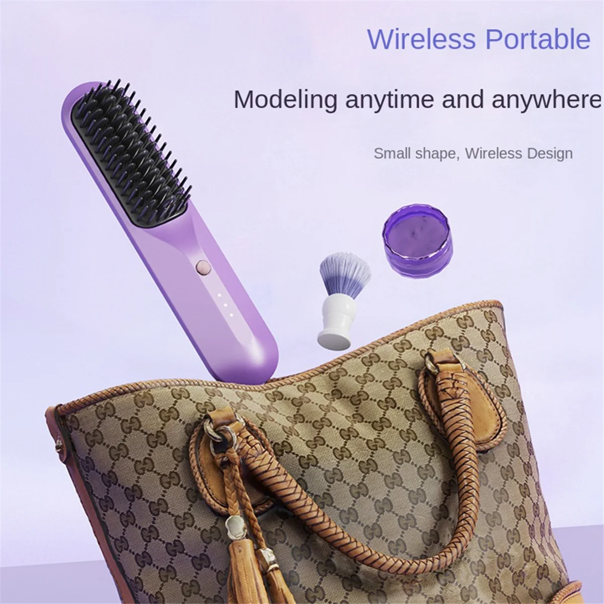 Rechargeable Hot Comb Cordless Hair Brush Straightener Heat Pressing Combs Electric Comb Anti Burn Fast Heating-B