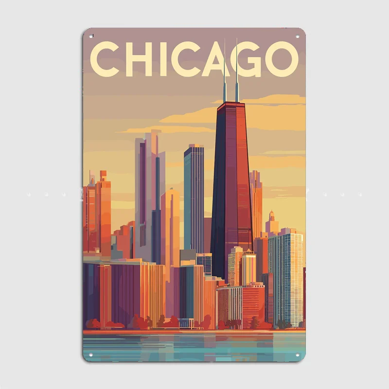 Chicago City Scenery Poster Metal Sign Room Decor Life Wall Custom Bedroom Indoor Home Wall Decor Posters Room Decoration
