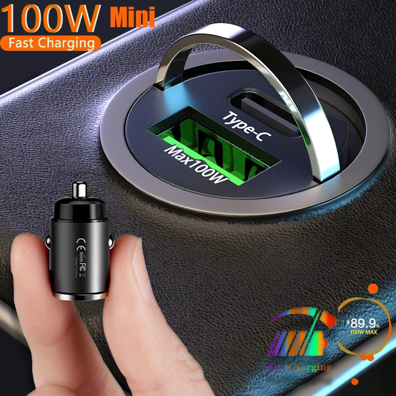 100W Mini Auto Ladegerät Feuerzeug Schnelle Lade Für iPhone QC3.0 Mini PD USB Typ C Auto Telefon ladegerät Für Xiaomi Samsung Huawei Oppo