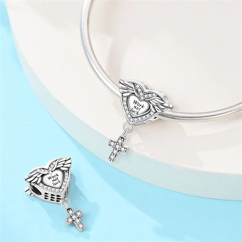 

925 Sterling Silver Work Not Luck Charms Beads Sparkling CZ Zircon Dangle Fit Original Bracelet DIY For Women Fine Jewelry Gifts