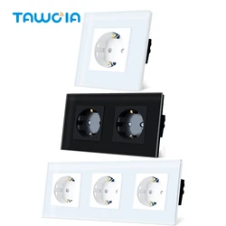 TAWOIA presa di corrente a muro Standard ue 16A doppia presa 3 uscite presa nero bianco grigio pannello in vetro 110V-250V dimensioni Multiple