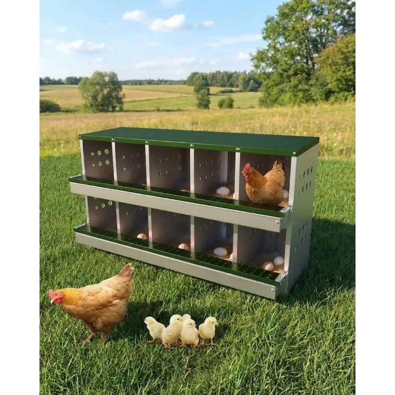 2 Layer Chicken Nesting Boxes, 10 Compartments Galvanized Steel Laying Boxes With Front Egg Tray ＆ Vent For Farm Home