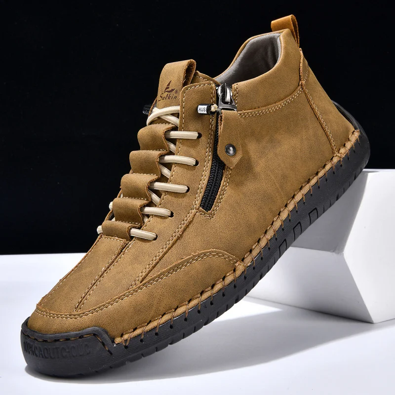 

Men's mid-top boots, short boots, British style, large size, stitched men's shoes