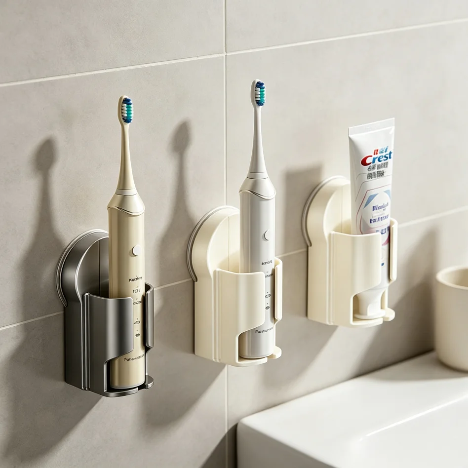 Removable Vacuum Suction Toothbrush Holder, Punch‑Free Waterproof Bathroom Wall Storage Organizer